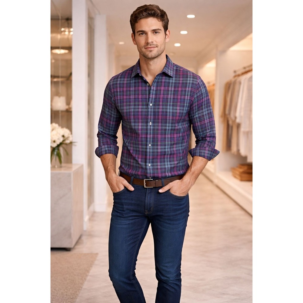RODD & GUNN Sports Fit Woven in Italy Check‎ LARGE Cotton Shirt Men's LPS102